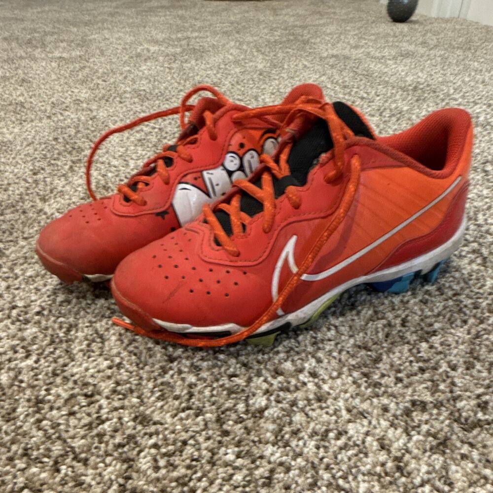 Nike Youth Baseball Cleats US 4.5Y Orange White Blue Green